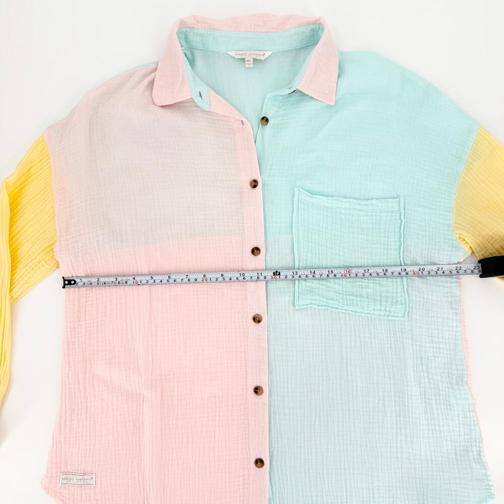 Simply Southern Pastel Colorblock Button Down Shirt 100% Cotton Size M/L Preppy - Picture 11 of 13